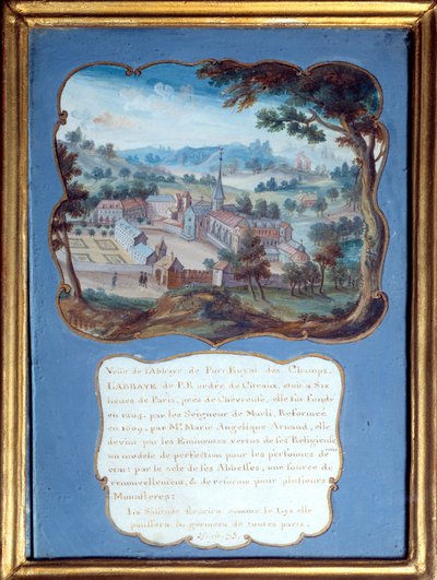 Jansenism "" وجهة نظر دير من Port royal des Champs "". منظر لدير Port-Royal-des-Champs). الغواش المجهول من القرن الثامن عشر. بورت رويال ، متحف ديس جرانجز. بواسطة المدرسة الفرنسية