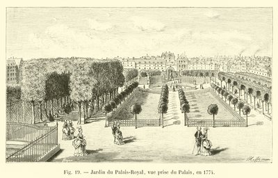 حديقة القصر الملكي ، مأخوذة من القصر ، عام 1774 بواسطة المدرسة الفرنسية