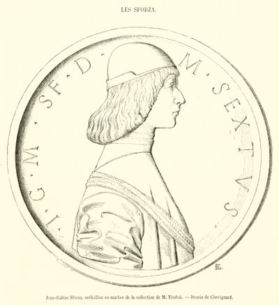 Jean-Galeas Sforza, medaillou en marbre de la collection de M Timbal (engraving) بواسطة المدرسة الفرنسية