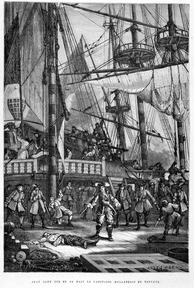 Jean Bart kills the Dutch captain of Neptune with his hand - in “The History of France”” by Guizot بواسطة المدرسة الفرنسية