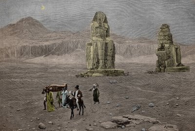 جان فرانسوا شامبليون في تمثالي ممنون، مصر (نقش) بواسطة المدرسة الفرنسية