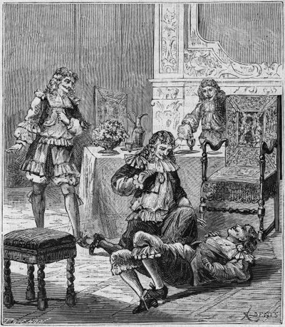 جان دي سانتويل (سانتيويل) (1630-1697) يسمم بكأس من النبيذ تم وضع التبغ من إسبانيا فيه - نقش في "العلوم المتاحة للجميع - الفيزياء والكيمياء" بواسطة Alexis Clerc - نهاية القرن التاسع عشر - مجموعة خاصة بواسطة المدرسة الفرنسية