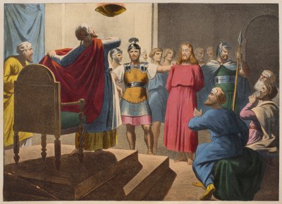 يسوع المسيح قبل Caiaphas ، التوضيح من التعليم المسيحي Listoire Sainte ، نشره تشارلز ديلاجراف ، باريس ، أواخر القرن التاسع عشر بواسطة French School