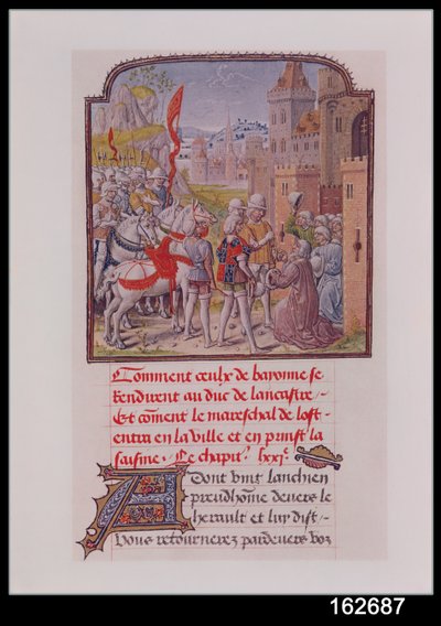 استقبال جون باي جاونت من قبل مواطني بايون في بوابات المدينة ، من Froissarts Chronicle ، أواخر القرن الخامس عشر بواسطة المدرسة الفرنسية