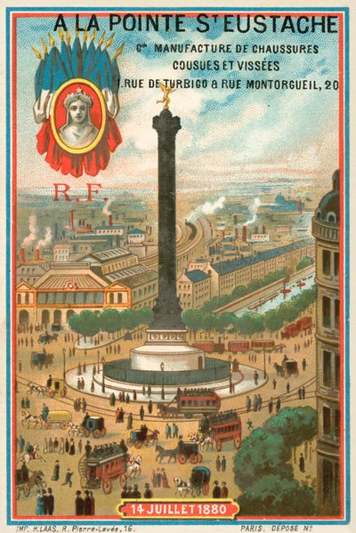 July Column commemorating the French Revolution of 1830, Paris (chromolitho) بواسطة المدرسة الفرنسية