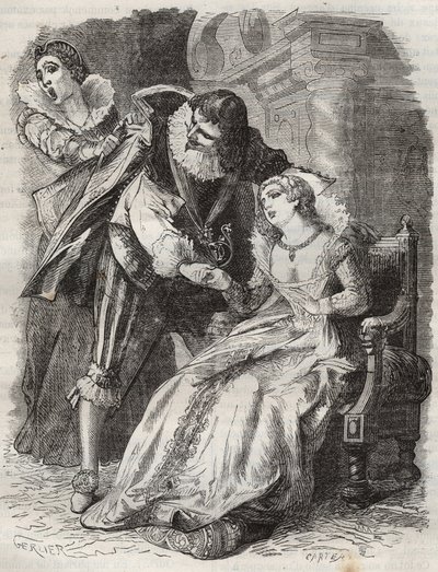 يقفز مثل الغاضب ، ويمسك الدوق من معطفه ... ملكة فرنسا آن ملكة النمسا (1601-1666) ودوق باكنغهام (جورج فيليرز) بواسطة المدرسة الفرنسية