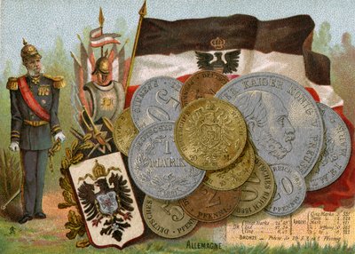 القيصر فيلهلم الأول واقفا بجانب علم مملكة بروسيا وعرض للألمانية الألمانية ، c.1890 بواسطة المدرسة الفرنسية