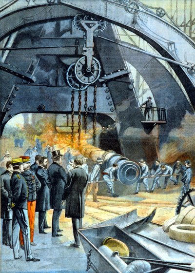 الملك كارلوس الأول (تشارلز الأول ملك البرتغال) في Ateliers du Creusot في "" Le Peute Parisien "من 26/02/1899 بواسطة المدرسة الفرنسية