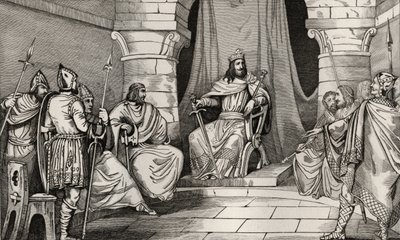 الملك Charibert (521-67) في مجلس مع القضاة ، من "Histoire de France" بقلم Colart ، تم نشره ج. 1840 بواسطة المدرسة الفرنسية
