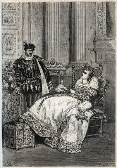 الملك هنري الثاني (1519-1559) وديان دي بواتييه (1499-1566) - هنري الثاني ملك فرنسا وديان دي بواتييه - نقش من "تاريخ فرنسا" لجول ميشليه - 1876-1877 - بواسطة المدرسة الفرنسية