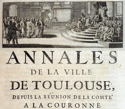 الملك فيليب هاردي في تولوز عام 1272 في "Annales de la ville de Toulouse" بواسطة Germain de Lafaille ، تولوز بواسطة المدرسة الفرنسية