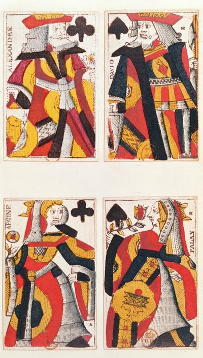 ورق اللعب King and Queen (نقش الخشب الملون) بواسطة المدرسة الفرنسية