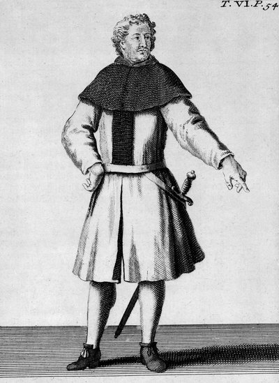 فارس وسام الكانتارا ، ج .1300 ، توضيح من "تاريخ وأزياء الرهبانيات" بقلم بيير هيليوت (1660-1716) بواسطة المدرسة الفرنسية