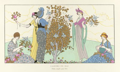 شجرة مايو. فساتين بسيطة للصيف من La Gazette du Bon Ton، pub. 1914 (طباعة استنسل) بواسطة المدرسة الفرنسية