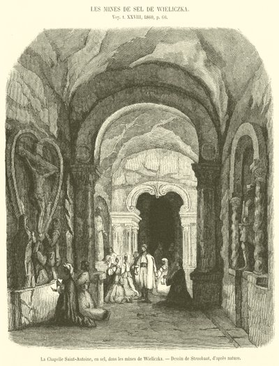 كنيسة القديس أنطوان ، بالملح ، في مناجم Wieliczka (نقش) بواسطة المدرسة الفرنسية