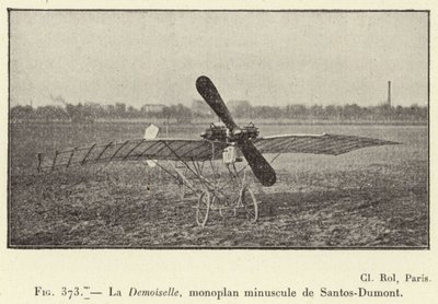 La Demoiselle ، طائرة أحادية السطح صغيرة من سانتوس دومون (نقش) بواسطة المدرسة الفرنسية