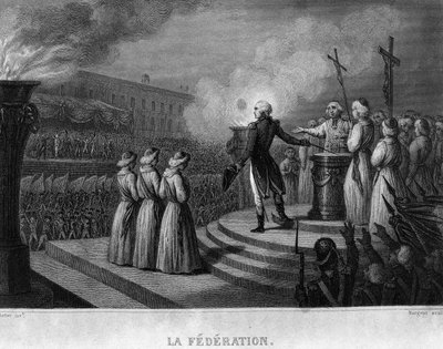 La Fédération (14 يوليو 1790) ، ذكرى تولي الباستيل: قسم الدستور - في "" الثورة المشتركة "بواسطة تيير. القرن ال 19 بواسطة المدرسة الفرنسية