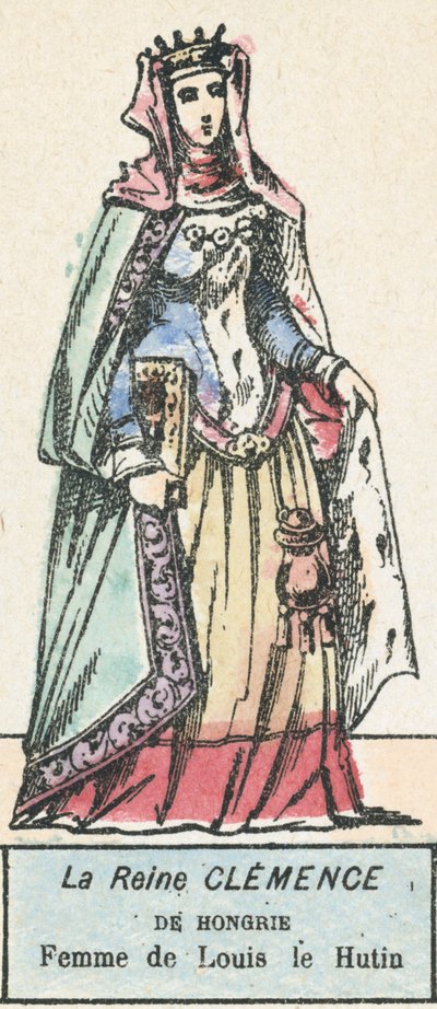 La Reine Clemence de Hongrie, Femme de Louis le Hutin (coloured engraving) بواسطة المدرسة الفرنسية