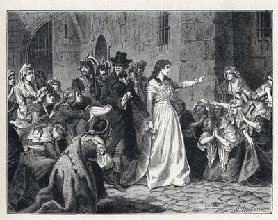 La Terreur أثناء الثورة الفرنسية: السيدة Jeanne Marie Roland de la Platiere (1754-1793) تغادر سجن الكونسيرج للمثول أمام المحكمة الثورية في عام 1793. بواسطة المدرسة الفرنسية