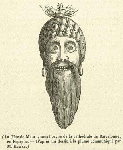 La Tete de Maure ، تحت أرغن كاتدرائية برشلون ، في إسبانيا (نقش) بواسطة المدرسة الفرنسية