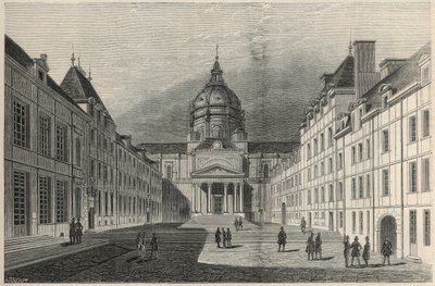 La Cour de la Sorbonne في باريس في القرن التاسع عشر - نقش في "Tableau-de-Paris" بواسطة Edmond Texier 1852 بواسطة المدرسة الفرنسية