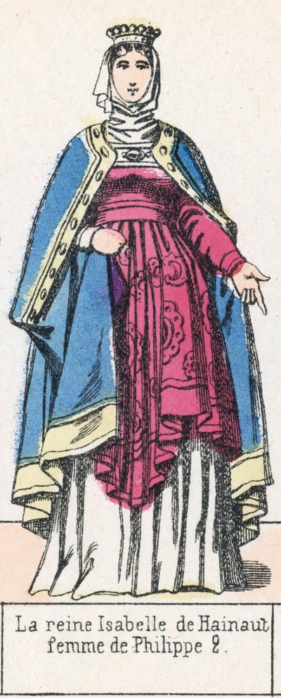 La reine Isabelle de Hainaut, femme de Philippe 2 (coloured engraving) بواسطة المدرسة الفرنسية