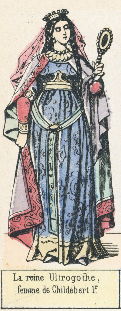 La reine Ultrogothe، femme de Childebert 1r (نقش ملون) بواسطة المدرسة الفرنسية
