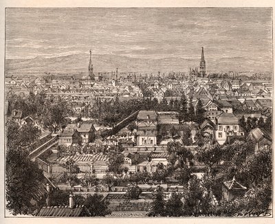مدينة ميلوز (أوت رين) - نقش في "La France illustrie: الجغرافيا والتاريخ وإحصاء الإدارة" بقلم VA Malt-Brown. 1884 بواسطة المدرسة الفرنسية