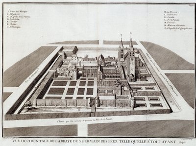 دير سان جيرمان قبل عام 1640 - في "" تاريخ دير سان جيرمان دي بري "بقلم دوم جاك بويار ، محرر. دوبوي ، باريس بواسطة المدرسة الفرنسية