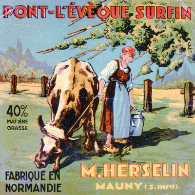 ملصق لجبن Pont-LEveque من صنع صانع الجبن M. Herselin ، أوائل القرن العشرين بواسطة المدرسة الفرنسية