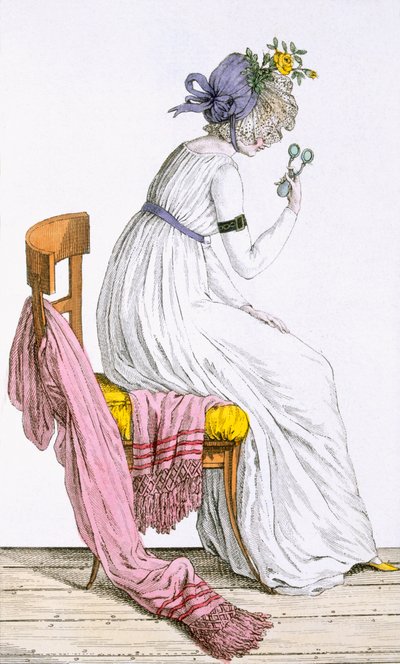 سيدة ترتدي إهمالاً ، من أزياء باريزيان ، نُشرت في Journal des Dames et des Modes ، 1797 بواسطة المدرسة الفرنسية