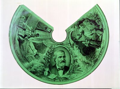 عاكس الضوء مزين بصورة جوزيبي فيردي (1813-1901) ومشاهد من عطيل وقوة المصير (النقش على الورق) بواسطة المدرسة الفرنسية