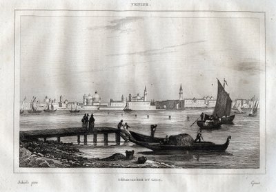 مرحلة إنزال ليدو البندقية - نقش من "" إيطاليا الخلابة "بقلم M. de Norvins، Ch. نودير 1834-1836. بواسطة المدرسة الفرنسية