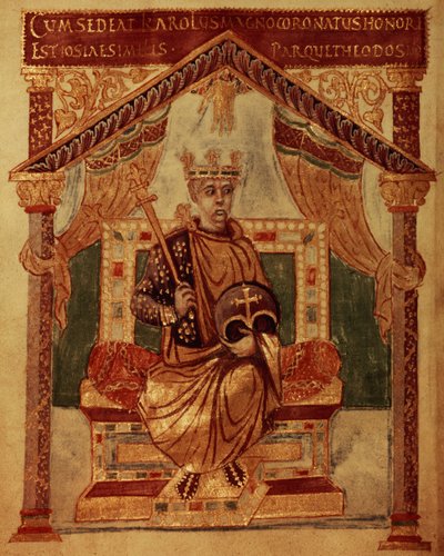 Lat 1152 f.3v Charlemagne (Carolus Magnus، Charles the Great) (747-814) ملك الفرنجة والإمبراطور المسيحي الغربي ، من مزمور شارل الجريء بواسطة المدرسة الفرنسية