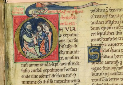 Lat 5128 f.1 بطرس الناسك يوزع الصلبان، من كتاب "تاريخ القدس..." للراهب روبرت (رِق) بواسطة المدرسة الفرنسية