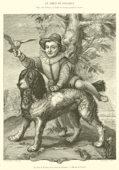 Le Fils de Frisius et le chien de Goltzius (engraving) بواسطة المدرسة الفرنسية