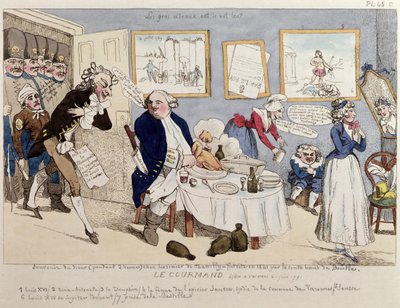 لو جورماند ، كاريكاتور لويس السادس عشر (1754-93) والعائلة المالكة الفرنسية في لحظة اعتقالهم في فارين في 21 يونيو 1791 بواسطة المدرسة الفرنسية