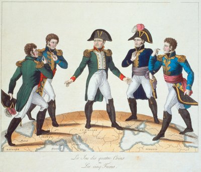 عملات Le Jeu des Quatre أو Les Cinq Freres ، الرسوم المتحركة Bonapartiste التي تصور نابليون وإخوته ، 1808 بواسطة المدرسة الفرنسية