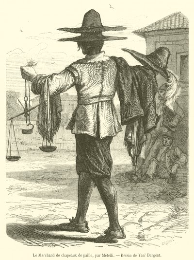 Le Marchand de chapeaux de paille (engraving) بواسطة المدرسة الفرنسية
