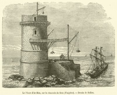 The Phare d'Ar-Men ، على Chaussee de Sein ، فينيستير (نقش) بواسطة المدرسة الفرنسية