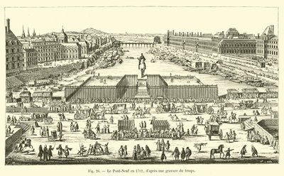 Pont-Neuf في 1702 ، بعد نقش الوقت بواسطة المدرسة الفرنسية