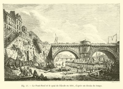 Pont-Neuf و quai de l&39;Ecole في عام 1820 ، من رسم للوقت بواسطة المدرسة الفرنسية