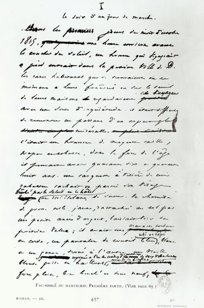 "Le Soir d&39;un Jour de Marche" ، فاكس لصفحة من مخطوطة "Les Miserables" بقلم فيكتور هوغو (1802-85) (قلم وحبر على ورق) بواسطة المدرسة الفرنسية