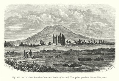 cimetiere des Crons de Vertus ، مارن ، منظر تم التقاطه أثناء الحفريات بواسطة المدرسة الفرنسية