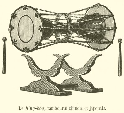 Le hing-kou, tambourin chinois et japonais (engraving) بواسطة المدرسة الفرنسية