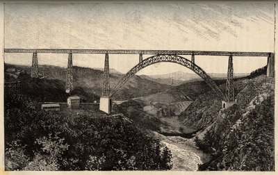 جسر Garabit - Cantal - أوفيرني - رون - ألب - نقش في "" PATRIE - وصف دقيق لفرنسا في 6 مجلدات بواسطة LUCIEN HUARD - نهاية القرن التاسع عشر بواسطة المدرسة الفرنسية