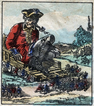 Lemuel Gulliver ، يتم نقل السجين على عربة يجرها Lilliputians. رسم توضيحي لـ "" رحلات جاليفر "" لجوناثان سويفت (1667-1745). تصوير إبينال أواخر القرن التاسع عشر. بواسطة المدرسة الفرنسية