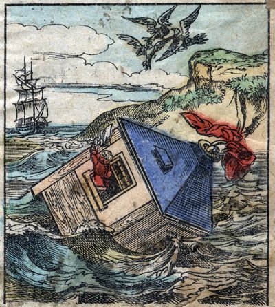 Lemuel Gulliver موجود في منزله في أرض عمالقة Brobdingnag. رسم توضيحي لـ "" رحلات جاليفر "" لجوناثان سويفت (1667-1745). تصوير إبينال أواخر القرن التاسع عشر. بواسطة المدرسة الفرنسية