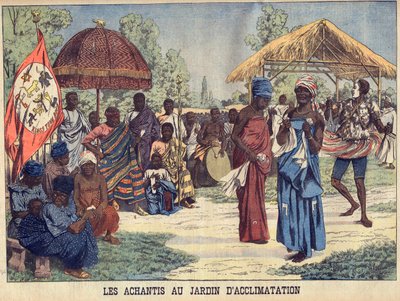 أشانتيس (أشانتي أو أسانتي) من غانا في حديقة جاردين دي أكليماتيشن ، باريس (حديقة الحيوانات البشرية) - في "لو بيتي جورنال" بتاريخ 31/05/1903 (نقش) بواسطة المدرسة الفرنسية