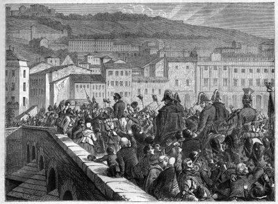 Les Cent Jours: مدخل النصر لنابليون إلى ليون في 10 مارس 1815 - في "تاريخ الإمبراطورية بعد تاريخ القنصلية" لأدولف تيير - 1879 - مجموعة خاصة بواسطة المدرسة الفرنسية